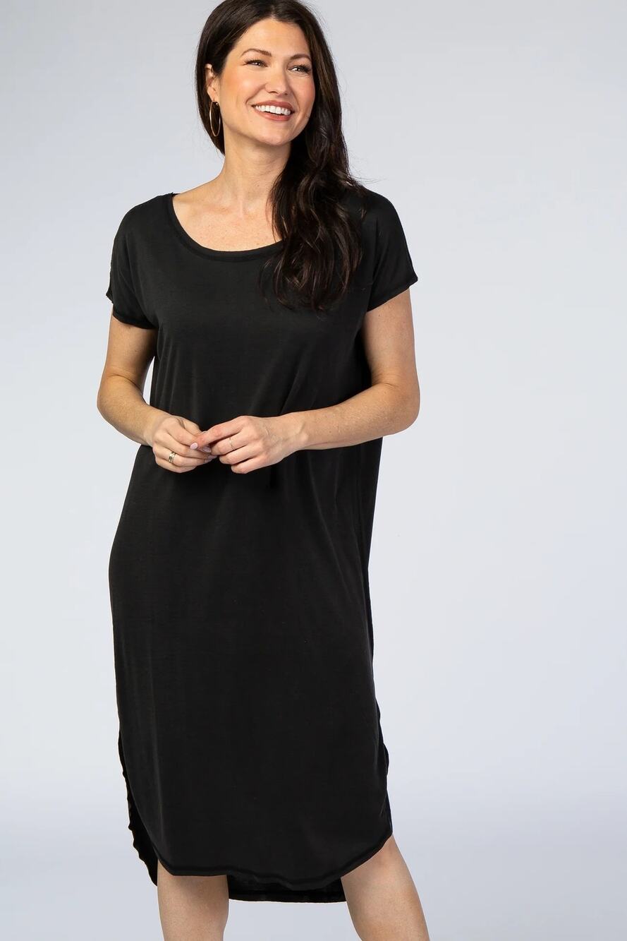 Pink Blush Black Faded Curved Hem Midi Dress Medium NWT Casual Basic